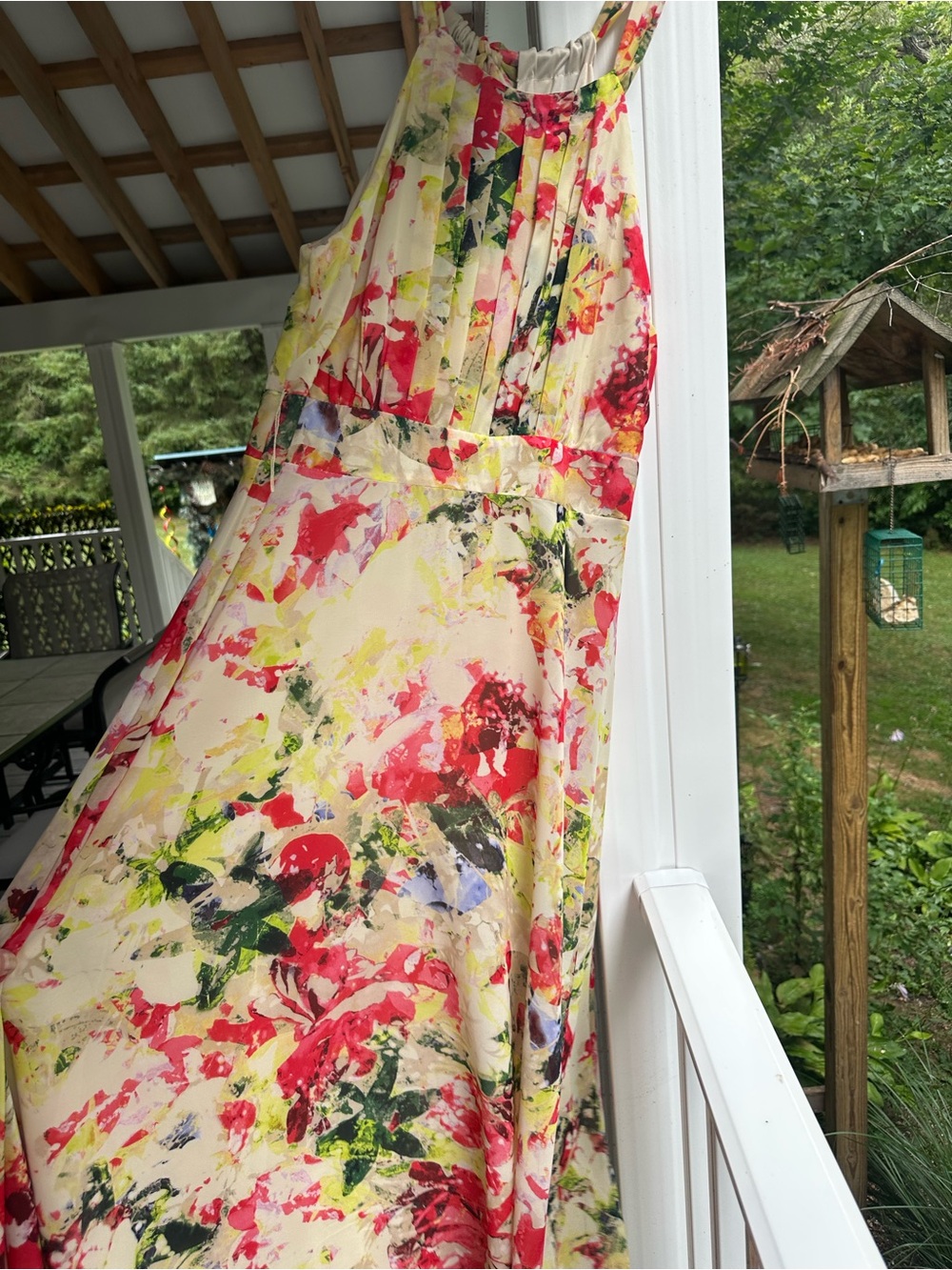 R&K Cream Maxi Dress with Red & Green Floral Print